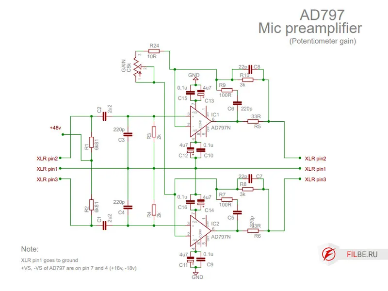 Схема на операционном усислителе AD797